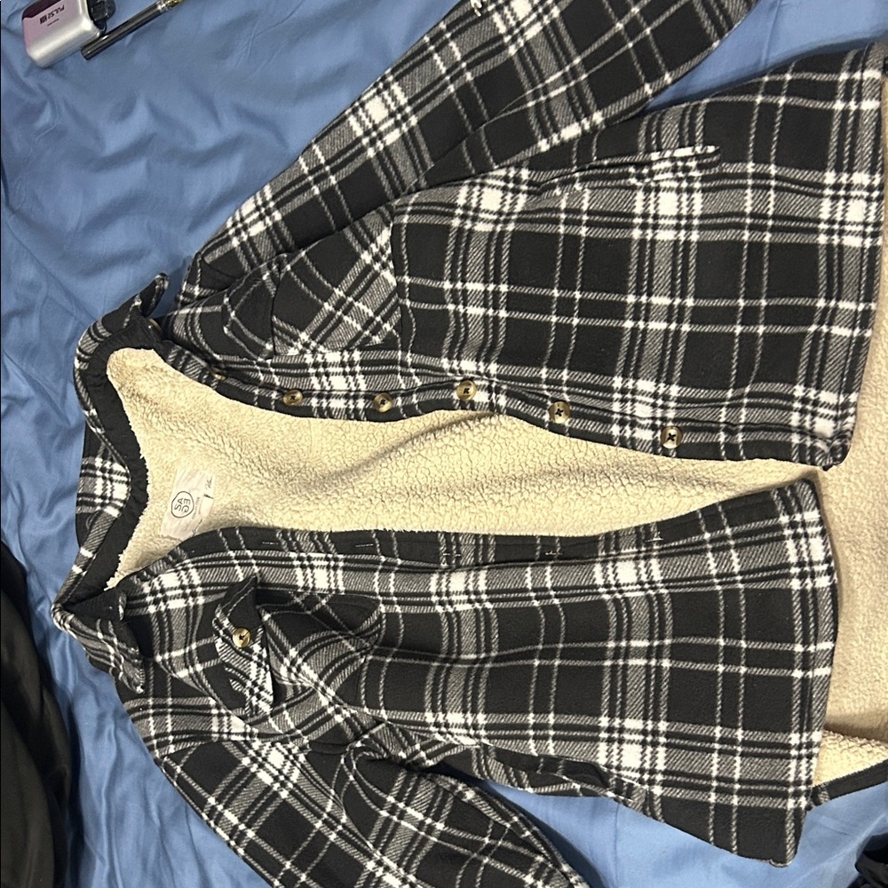 Men's Black Plaid Sweater with Cream Lining